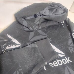Reebok‎ Mens XL Hoodie Gray All Over Print Activewear Gym Workout Pullover